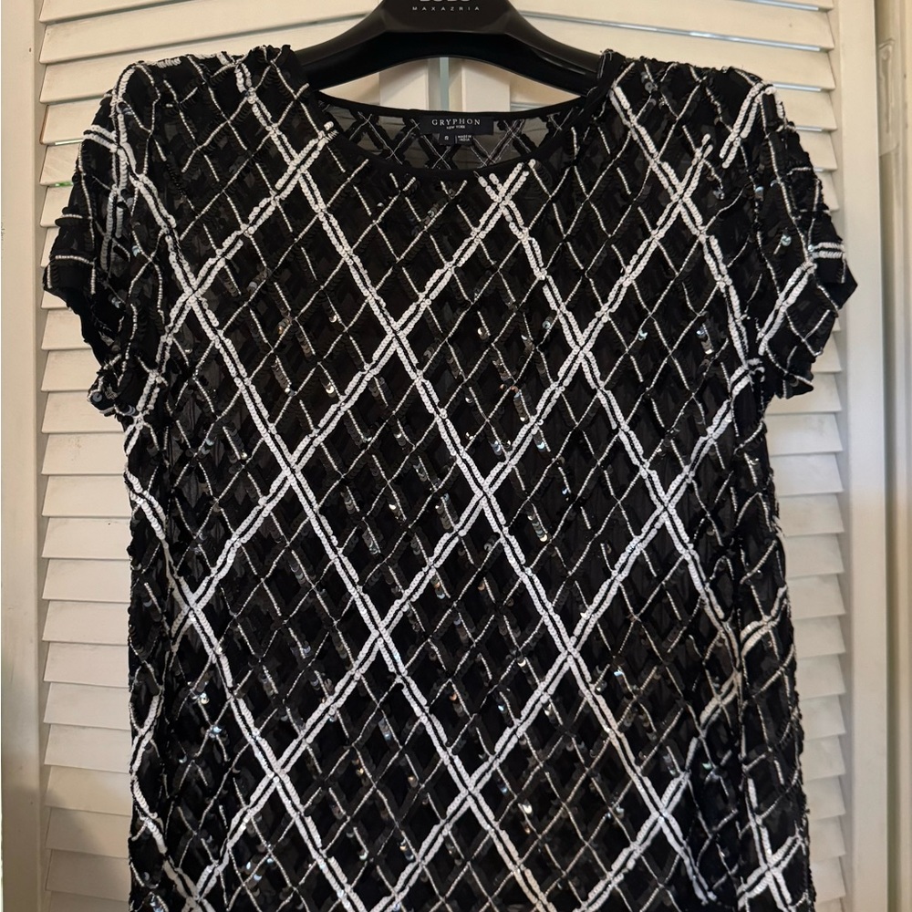 Gryphon Black and White Sequin Blouse